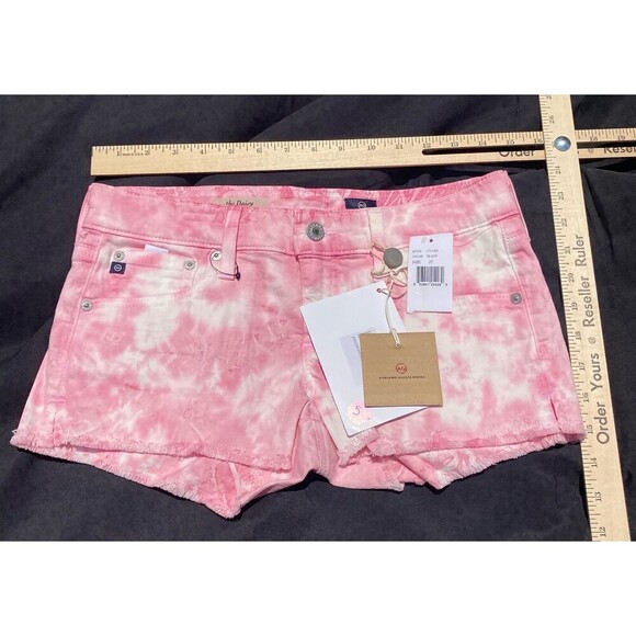AG Adriano Goldschmied Daisy Low Rise Pink Tie Dye Women's Shorts 27‎ NWT - Picture 1 of 5
